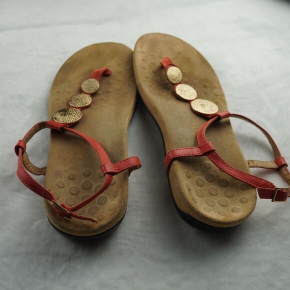 Vionic Coral Red Gold Medallion T-Strap Sandals Orthotic‎ Size 8 - Picture 5 of 11